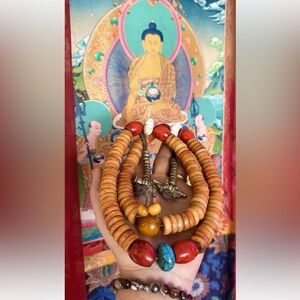 Antique & Rare Ethnic Tibetan Large Disc Shape 15mm Yak Bone Rosary Prayer Mala